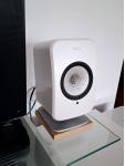 LSX White WiFi speaker system with KEF P1 Desk pad stands and Chord C-Stream 3m cable